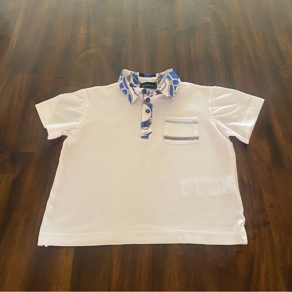 MonnaLisa White and Blue Polo Shirt with Nautical Accent